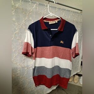 Burberry London Polo Shirt Pique Men’s Large STRIPED Short Sleeve